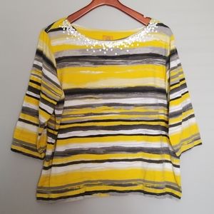 Ruby Rd. Yellow & Black Sunset Sequins T-shirt